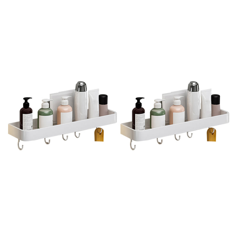 Contemporary Bathroom Accessory Set Metal Bath Shelf in White 2 Piece Set Bath Shelf （With Hook 16"L） Clearhalo 'Bathroom Hardware Sets' 'Bathroom Hardware' 'Bathroom Remodel & Bathroom Fixtures' 'bathroom_hardware_sets' 'Home Improvement' 'home_improvement' 'home_improvement_bathroom_hardware_sets' 6550853