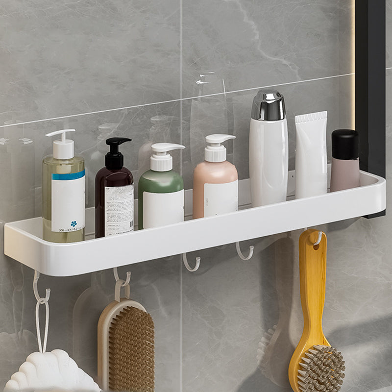 Contemporary Bathroom Accessory Set Metal Bath Shelf in White 1 Piece Bath Shelf （With Hook 20"L） Clearhalo 'Bathroom Hardware Sets' 'Bathroom Hardware' 'Bathroom Remodel & Bathroom Fixtures' 'bathroom_hardware_sets' 'Home Improvement' 'home_improvement' 'home_improvement_bathroom_hardware_sets' 6550854