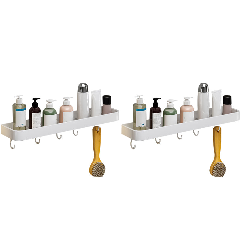 Contemporary Bathroom Accessory Set Metal Bath Shelf in White 2 Piece Set Bath Shelf （With Hook 20"L） Clearhalo 'Bathroom Hardware Sets' 'Bathroom Hardware' 'Bathroom Remodel & Bathroom Fixtures' 'bathroom_hardware_sets' 'Home Improvement' 'home_improvement' 'home_improvement_bathroom_hardware_sets' 6550855