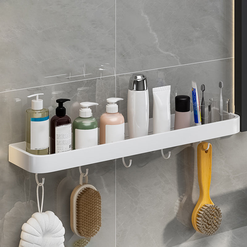 Contemporary Bathroom Accessory Set Metal Bath Shelf in White 1 Piece Bath Shelf （With Hook 24"L） Clearhalo 'Bathroom Hardware Sets' 'Bathroom Hardware' 'Bathroom Remodel & Bathroom Fixtures' 'bathroom_hardware_sets' 'Home Improvement' 'home_improvement' 'home_improvement_bathroom_hardware_sets' 6550856