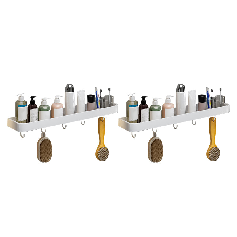 Contemporary Bathroom Accessory Set Metal Bath Shelf in White 2 Piece Set Bath Shelf （With Hook 24"L） Clearhalo 'Bathroom Hardware Sets' 'Bathroom Hardware' 'Bathroom Remodel & Bathroom Fixtures' 'bathroom_hardware_sets' 'Home Improvement' 'home_improvement' 'home_improvement_bathroom_hardware_sets' 6550857