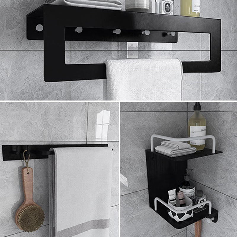 Black 6-Piece Bathroom Accessory Set Modern Shower Curtain Rod / Robe Hook and Towel Bar Towel Rack with Bath Shelf and Towel Bar Clearhalo 'Bathroom Hardware Sets' 'Bathroom Hardware' 'Bathroom Remodel & Bathroom Fixtures' 'bathroom_hardware_sets' 'Home Improvement' 'home_improvement' 'home_improvement_bathroom_hardware_sets' 6550880