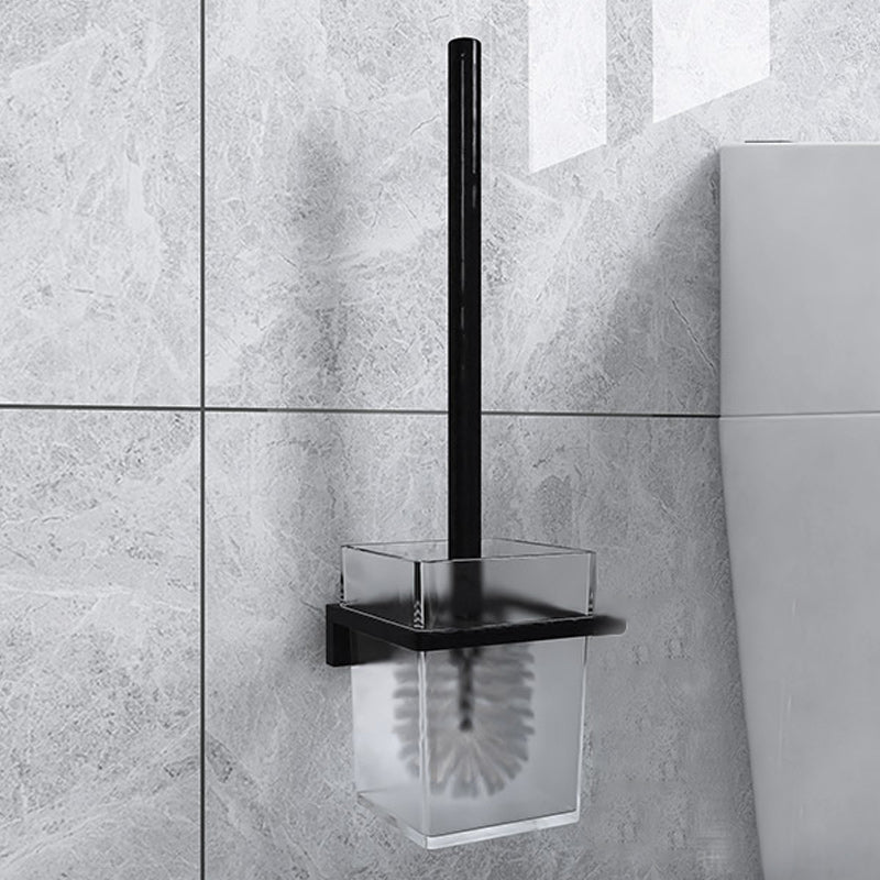 Black 6-Piece Bathroom Accessory Set Modern Shower Curtain Rod / Robe Hook and Towel Bar Toilet Brush Clearhalo 'Bathroom Hardware Sets' 'Bathroom Hardware' 'Bathroom Remodel & Bathroom Fixtures' 'bathroom_hardware_sets' 'Home Improvement' 'home_improvement' 'home_improvement_bathroom_hardware_sets' 6550884