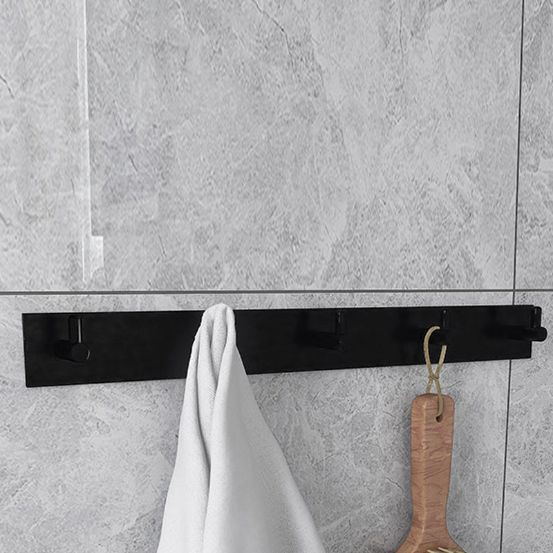 Black 6-Piece Bathroom Accessory Set Modern Shower Curtain Rod / Robe Hook and Towel Bar Towel/Robe Hook (Row Hooks) Clearhalo 'Bathroom Hardware Sets' 'Bathroom Hardware' 'Bathroom Remodel & Bathroom Fixtures' 'bathroom_hardware_sets' 'Home Improvement' 'home_improvement' 'home_improvement_bathroom_hardware_sets' 6550887