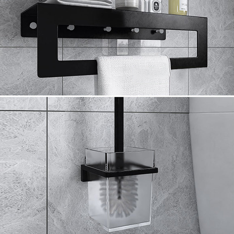 Black 6-Piece Bathroom Accessory Set Modern Shower Curtain Rod / Robe Hook and Towel Bar Towel Rack with Toilet Brush Clearhalo 'Bathroom Hardware Sets' 'Bathroom Hardware' 'Bathroom Remodel & Bathroom Fixtures' 'bathroom_hardware_sets' 'Home Improvement' 'home_improvement' 'home_improvement_bathroom_hardware_sets' 6550888