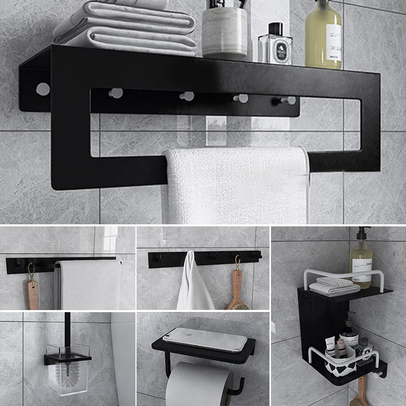 Black 6-Piece Bathroom Accessory Set Modern Shower Curtain Rod / Robe Hook and Towel Bar 6-Piece Set (Tower Hanger) Clearhalo 'Bathroom Hardware Sets' 'Bathroom Hardware' 'Bathroom Remodel & Bathroom Fixtures' 'bathroom_hardware_sets' 'Home Improvement' 'home_improvement' 'home_improvement_bathroom_hardware_sets' 6550893