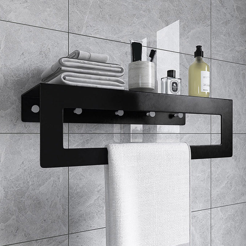 Black 6-Piece Bathroom Accessory Set Modern Shower Curtain Rod / Robe Hook and Towel Bar Double Decks Towel Rack Clearhalo 'Bathroom Hardware Sets' 'Bathroom Hardware' 'Bathroom Remodel & Bathroom Fixtures' 'bathroom_hardware_sets' 'Home Improvement' 'home_improvement' 'home_improvement_bathroom_hardware_sets' 6550895