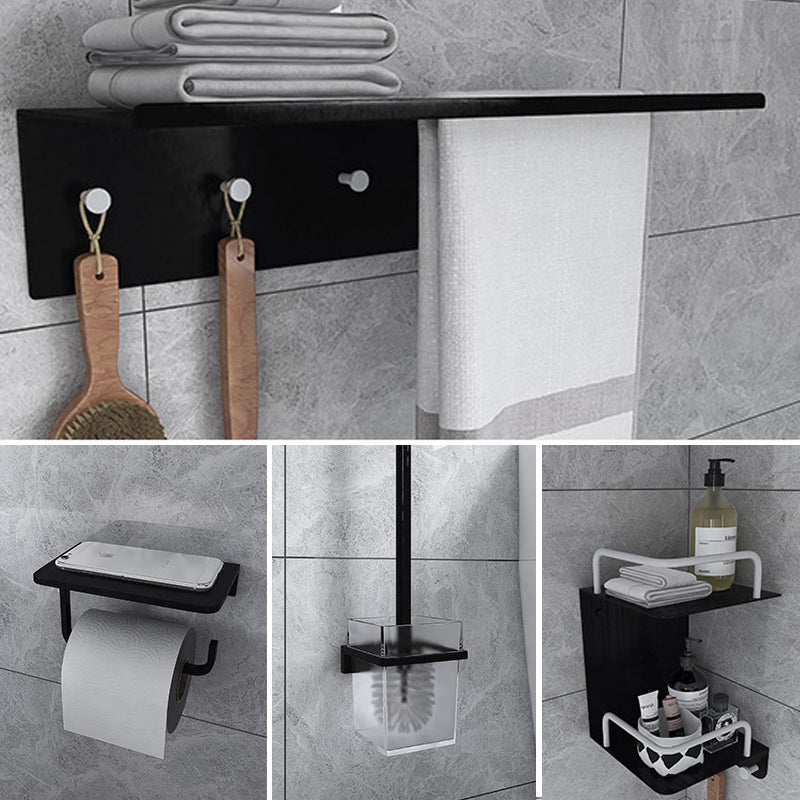 Black 6-Piece Bathroom Accessory Set Modern Shower Curtain Rod / Robe Hook and Towel Bar 4-Piece Set (Single Layer Towel Rack) Clearhalo 'Bathroom Hardware Sets' 'Bathroom Hardware' 'Bathroom Remodel & Bathroom Fixtures' 'bathroom_hardware_sets' 'Home Improvement' 'home_improvement' 'home_improvement_bathroom_hardware_sets' 6550897