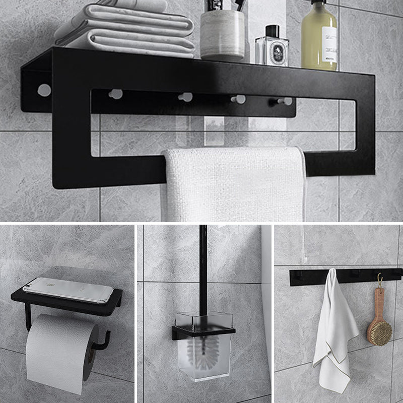 Black 6-Piece Bathroom Accessory Set Modern Shower Curtain Rod / Robe Hook and Towel Bar 4-Piece Set (Double Layer Towel Rack) Clearhalo 'Bathroom Hardware Sets' 'Bathroom Hardware' 'Bathroom Remodel & Bathroom Fixtures' 'bathroom_hardware_sets' 'Home Improvement' 'home_improvement' 'home_improvement_bathroom_hardware_sets' 6550899