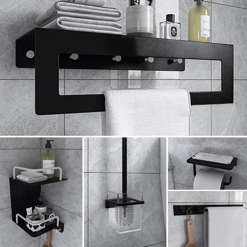 Black 6-Piece Bathroom Accessory Set Modern Shower Curtain Rod / Robe Hook and Towel Bar 5-Piece Set (Double Layer Towel Rack) Clearhalo 'Bathroom Hardware Sets' 'Bathroom Hardware' 'Bathroom Remodel & Bathroom Fixtures' 'bathroom_hardware_sets' 'Home Improvement' 'home_improvement' 'home_improvement_bathroom_hardware_sets' 6550900