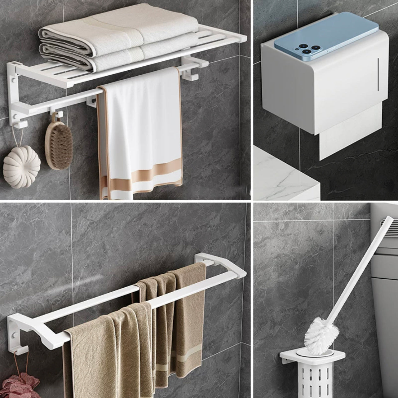 Modern White Bathroom Hardware Set Towel Bar Bath Shelf Bath Hardware Set 4-Piece Set (Double Rods) Clearhalo 'Bathroom Hardware Sets' 'Bathroom Hardware' 'Bathroom Remodel & Bathroom Fixtures' 'bathroom_hardware_sets' 'Home Improvement' 'home_improvement' 'home_improvement_bathroom_hardware_sets' 6550925