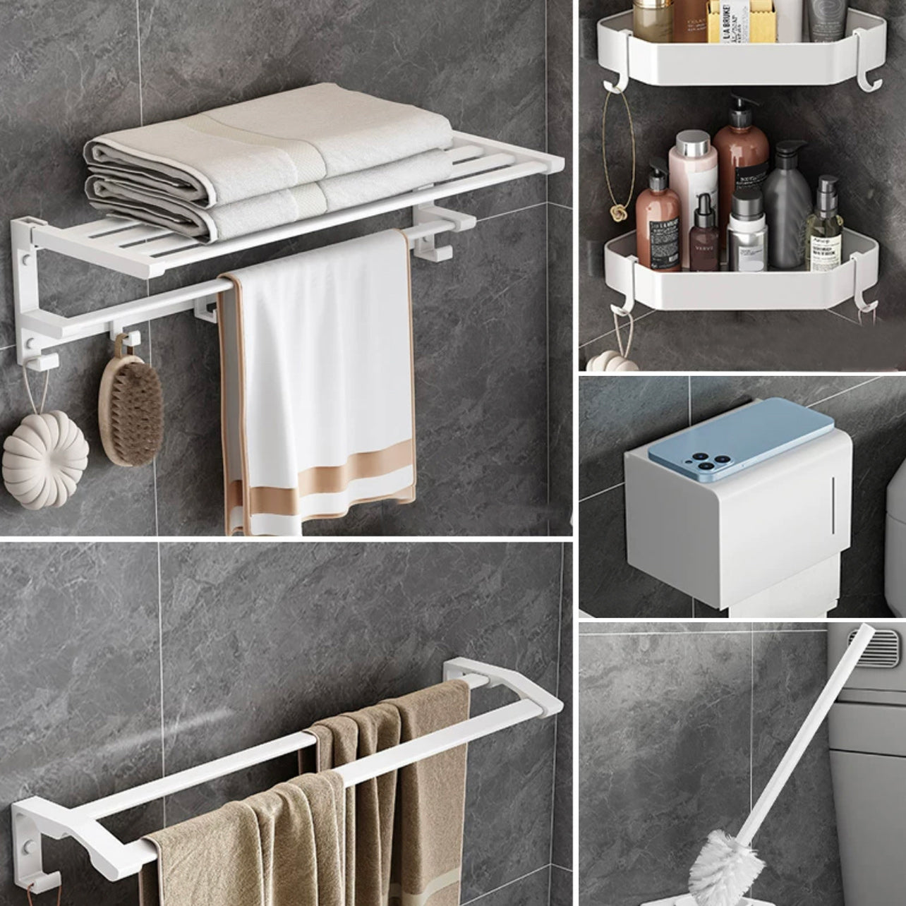 Modern White Bathroom Hardware Set Towel Bar Bath Shelf Bath Hardware Set 6-Piece Set (Double Rods) Clearhalo 'Bathroom Hardware Sets' 'Bathroom Hardware' 'Bathroom Remodel & Bathroom Fixtures' 'bathroom_hardware_sets' 'Home Improvement' 'home_improvement' 'home_improvement_bathroom_hardware_sets' 6550934