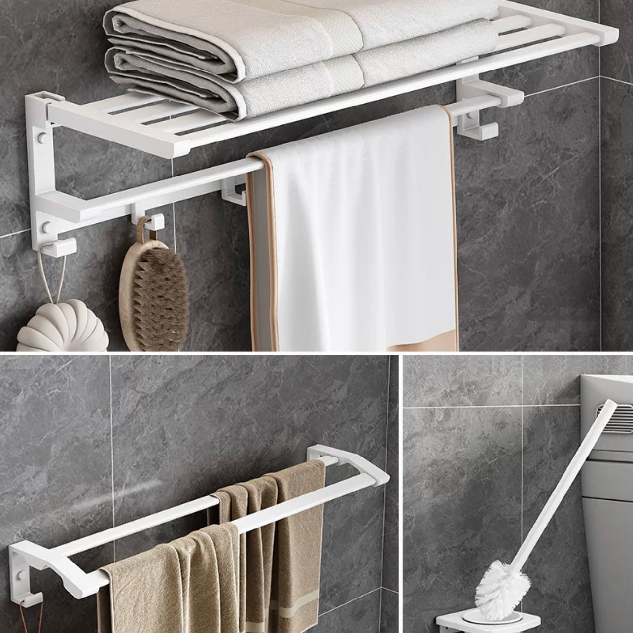 Modern White Bathroom Hardware Set Towel Bar Bath Shelf Bath Hardware Set 3-Piece Set (Double Rods) Clearhalo 'Bathroom Hardware Sets' 'Bathroom Hardware' 'Bathroom Remodel & Bathroom Fixtures' 'bathroom_hardware_sets' 'Home Improvement' 'home_improvement' 'home_improvement_bathroom_hardware_sets' 6550941