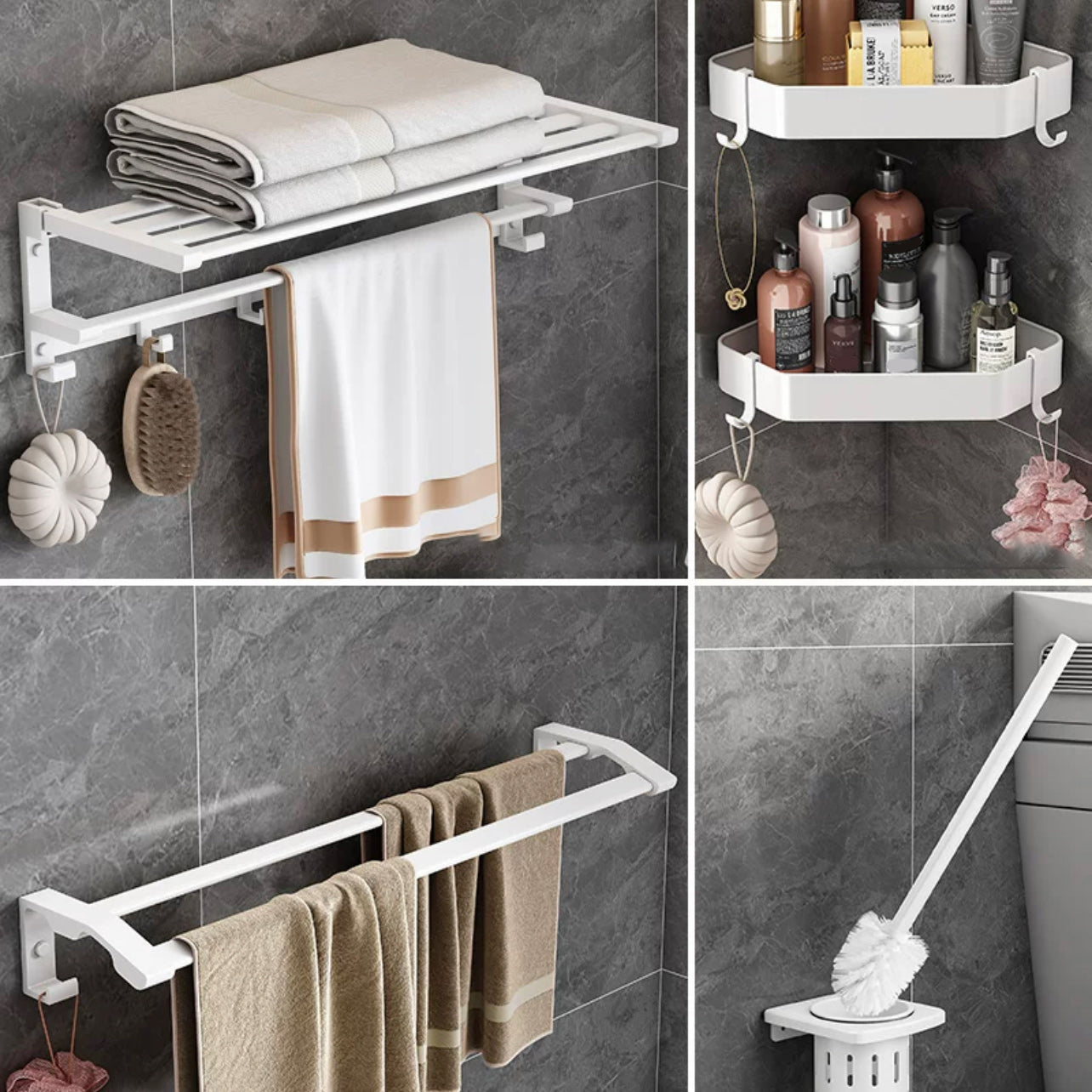 Modern White Bathroom Hardware Set Towel Bar Bath Shelf Bath Hardware Set 5-Piece Set (Toilet Brush) Clearhalo 'Bathroom Hardware Sets' 'Bathroom Hardware' 'Bathroom Remodel & Bathroom Fixtures' 'bathroom_hardware_sets' 'Home Improvement' 'home_improvement' 'home_improvement_bathroom_hardware_sets' 6550944