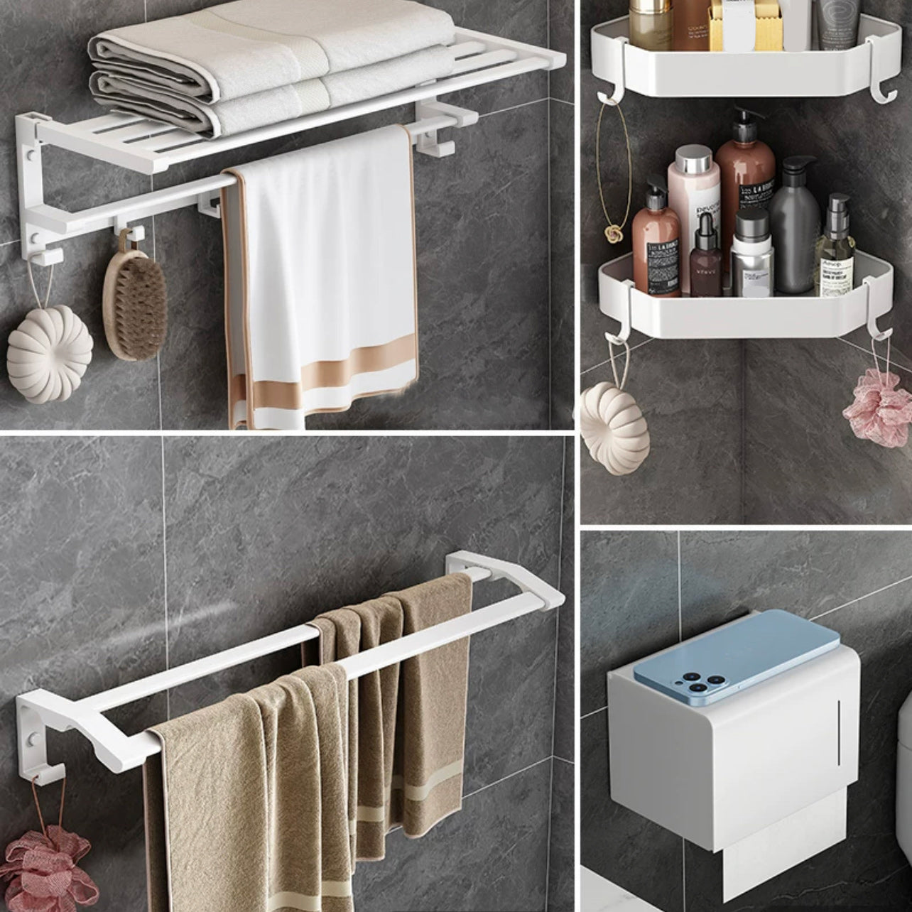 Modern White Bathroom Hardware Set Towel Bar Bath Shelf Bath Hardware Set 5-Piece Set (Toilet Paper Holder) Clearhalo 'Bathroom Hardware Sets' 'Bathroom Hardware' 'Bathroom Remodel & Bathroom Fixtures' 'bathroom_hardware_sets' 'Home Improvement' 'home_improvement' 'home_improvement_bathroom_hardware_sets' 6550945