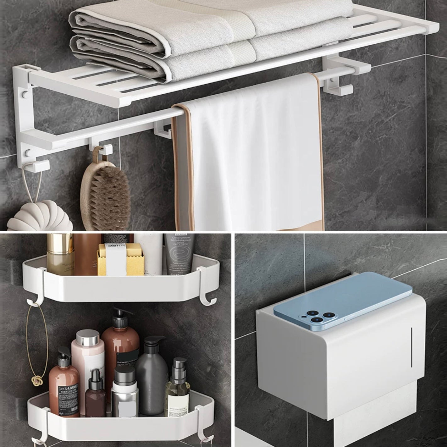 Modern White Bathroom Hardware Set Towel Bar Bath Shelf Bath Hardware Set 4-Piece Set (Toilet Paper Holder) Clearhalo 'Bathroom Hardware Sets' 'Bathroom Hardware' 'Bathroom Remodel & Bathroom Fixtures' 'bathroom_hardware_sets' 'Home Improvement' 'home_improvement' 'home_improvement_bathroom_hardware_sets' 6550946