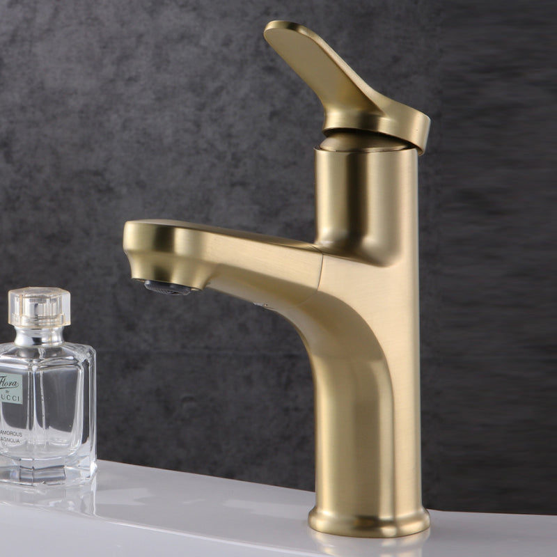 Contemporary Vessel Faucet Copper Pure Color Single Handle Retractable Vessel Faucet Gold Clearhalo 'Bathroom Remodel & Bathroom Fixtures' 'Bathroom Sink Faucets' 'Bathroom Sinks & Faucet Components' 'bathroom_sink_faucets' 'Home Improvement' 'home_improvement' 'home_improvement_bathroom_sink_faucets' 6558118