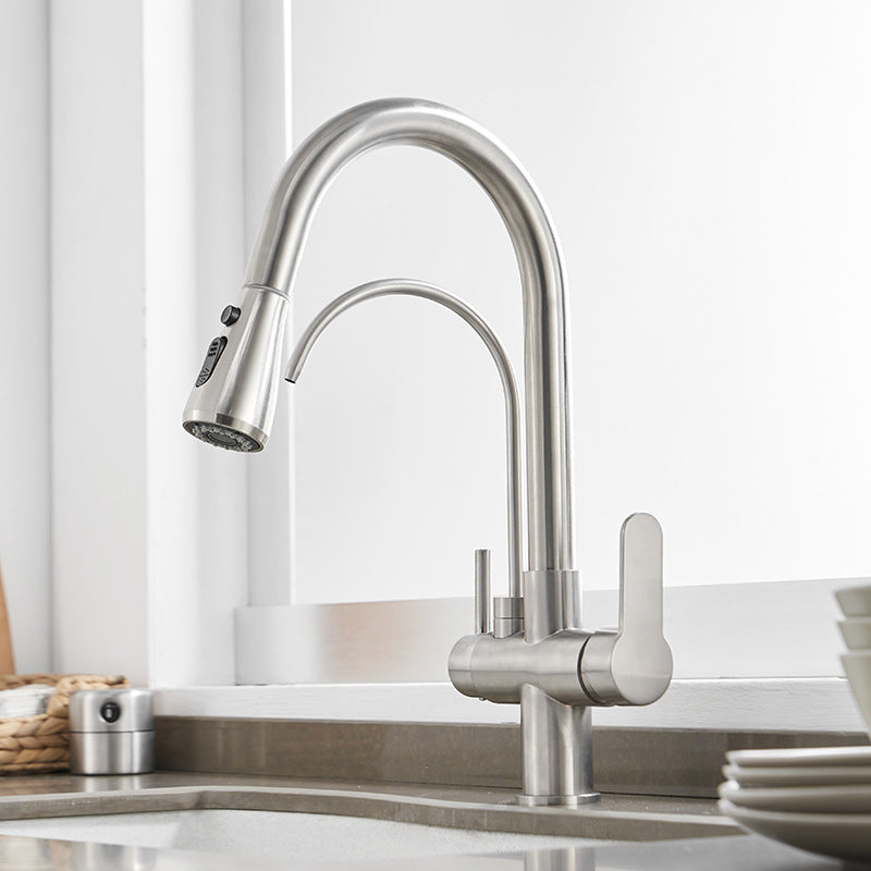 Modern 2-Handle Kitchen Faucet with Sprayer and Water Dispenser Bar Faucet Chrome Clearhalo 'Home Improvement' 'home_improvement' 'home_improvement_kitchen_faucets' 'Kitchen Faucets' 'Kitchen Remodel & Kitchen Fixtures' 'Kitchen Sinks & Faucet Components' 'kitchen_faucets' 6558250