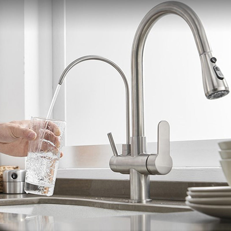 Modern 2-Handle Kitchen Faucet with Sprayer and Water Dispenser Bar Faucet Clearhalo 'Home Improvement' 'home_improvement' 'home_improvement_kitchen_faucets' 'Kitchen Faucets' 'Kitchen Remodel & Kitchen Fixtures' 'Kitchen Sinks & Faucet Components' 'kitchen_faucets' 6558252