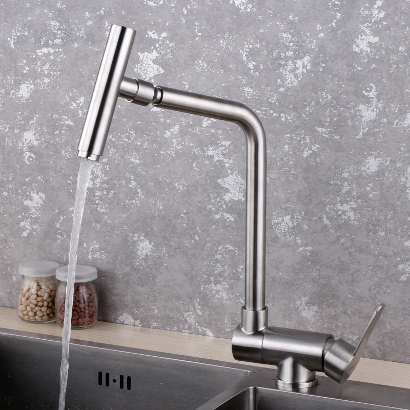 Modern Bar Faucet 1-Handle in Silver Kitchen Faucet with Supply Lines Universal Clearhalo 'Home Improvement' 'home_improvement' 'home_improvement_kitchen_faucets' 'Kitchen Faucets' 'Kitchen Remodel & Kitchen Fixtures' 'Kitchen Sinks & Faucet Components' 'kitchen_faucets' 6558293