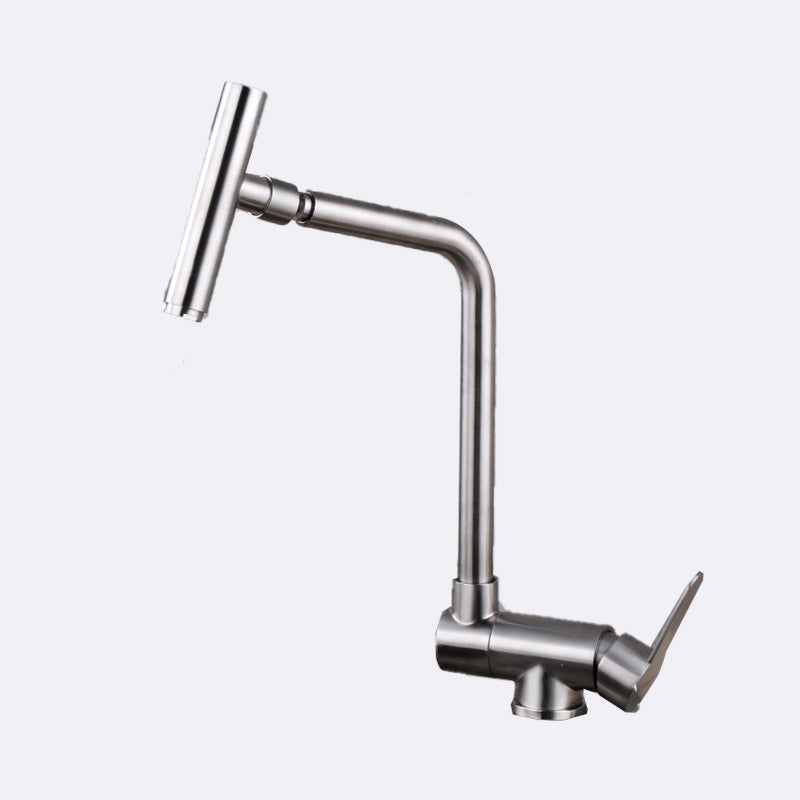 Modern Bar Faucet 1-Handle in Silver Kitchen Faucet with Supply Lines Clearhalo 'Home Improvement' 'home_improvement' 'home_improvement_kitchen_faucets' 'Kitchen Faucets' 'Kitchen Remodel & Kitchen Fixtures' 'Kitchen Sinks & Faucet Components' 'kitchen_faucets' 6558296