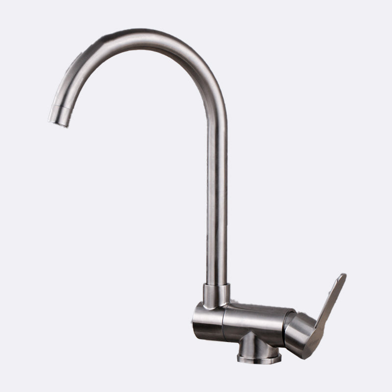 Modern Bar Faucet 1-Handle in Silver Kitchen Faucet with Supply Lines Clearhalo 'Home Improvement' 'home_improvement' 'home_improvement_kitchen_faucets' 'Kitchen Faucets' 'Kitchen Remodel & Kitchen Fixtures' 'Kitchen Sinks & Faucet Components' 'kitchen_faucets' 6558298