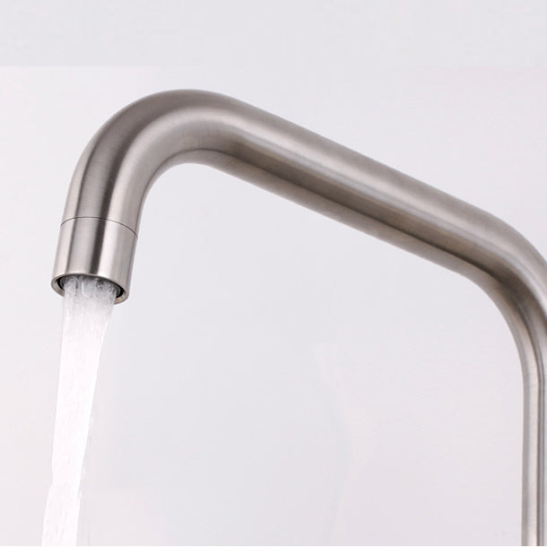 Modern Bar Faucet 1-Handle in Silver Kitchen Faucet with Supply Lines Clearhalo 'Home Improvement' 'home_improvement' 'home_improvement_kitchen_faucets' 'Kitchen Faucets' 'Kitchen Remodel & Kitchen Fixtures' 'Kitchen Sinks & Faucet Components' 'kitchen_faucets' 6558301