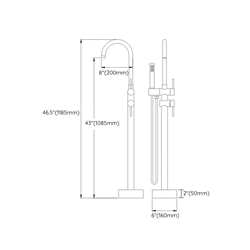 Floor Mounted Copper Freestanding Tub Filler High Arc Freestanding Faucet with Hose Clearhalo 'Bathroom Remodel & Bathroom Fixtures' 'Bathtub Faucets' 'bathtub_faucets' 'Home Improvement' 'home_improvement' 'home_improvement_bathtub_faucets' 6558395