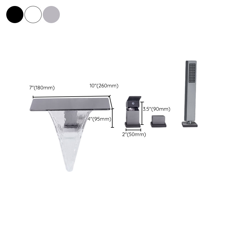 Modern Deck Mounted Metal Freestanding Tub Filler Waterfall Freestanding Faucet Clearhalo 'Bathroom Remodel & Bathroom Fixtures' 'Bathtub Faucets' 'bathtub_faucets' 'Home Improvement' 'home_improvement' 'home_improvement_bathtub_faucets' 6558425