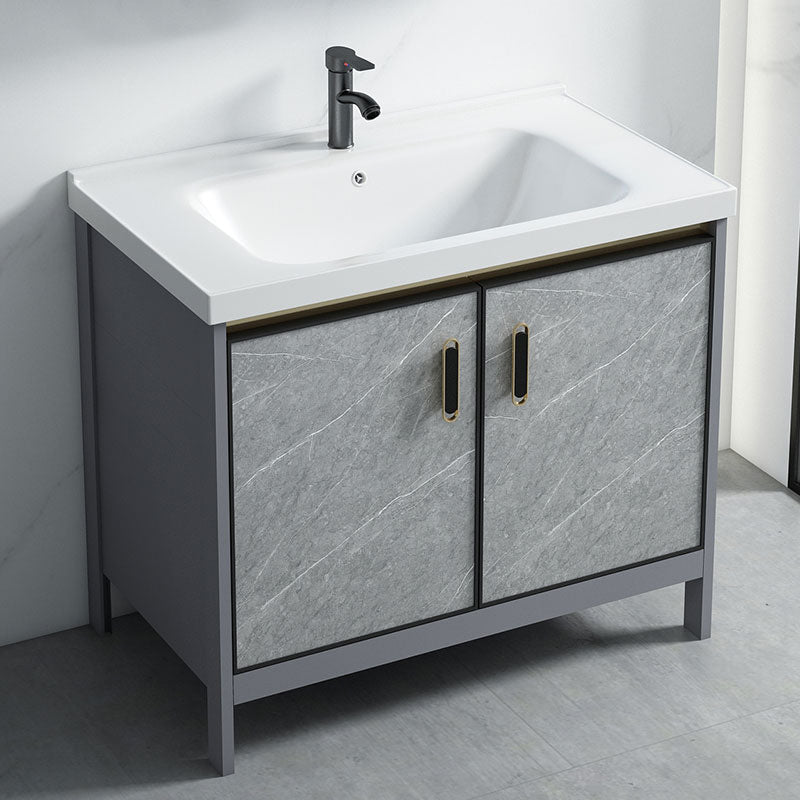 Freestanding Aluminium Bathroom Sink Vanity Gray with Faucet Bathroom Vanity Cabinet Clearhalo 'Bathroom Remodel & Bathroom Fixtures' 'Bathroom Vanities' 'bathroom_vanities' 'Home Improvement' 'home_improvement' 'home_improvement_bathroom_vanities' 6558778