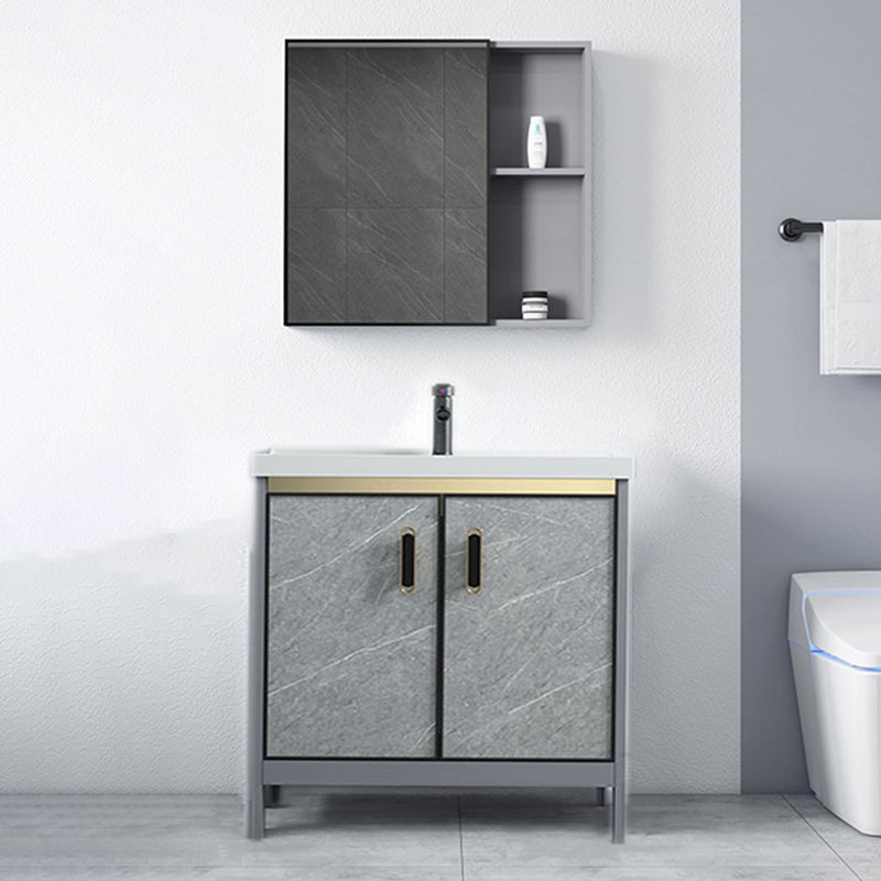 Freestanding Aluminium Bathroom Sink Vanity Gray with Faucet Bathroom Vanity Cabinet Vanity & Faucet & Mirror Cabinet Clearhalo 'Bathroom Remodel & Bathroom Fixtures' 'Bathroom Vanities' 'bathroom_vanities' 'Home Improvement' 'home_improvement' 'home_improvement_bathroom_vanities' 6558797