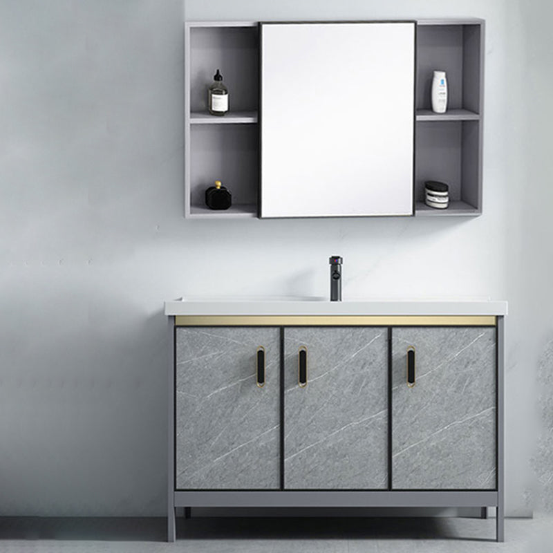 Freestanding Aluminium Bathroom Sink Vanity Gray with Faucet Bathroom Vanity Cabinet Vanity & Faucet & Mirror Cabinet 39.8"L x 18.9"W x 31.9"H Clearhalo 'Bathroom Remodel & Bathroom Fixtures' 'Bathroom Vanities' 'bathroom_vanities' 'Home Improvement' 'home_improvement' 'home_improvement_bathroom_vanities' 6558801