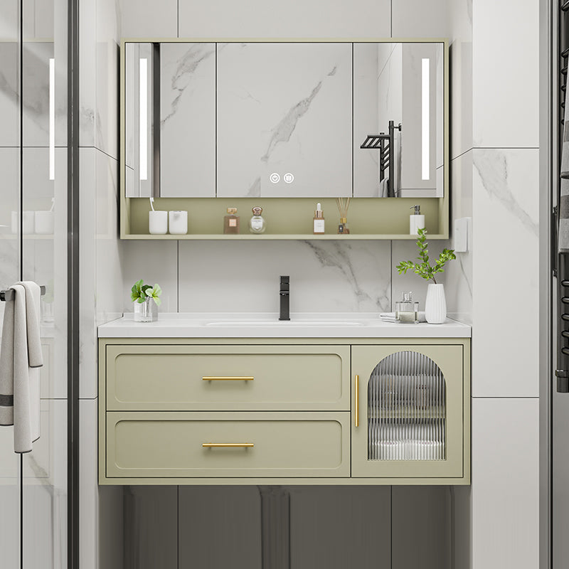 Bathroom Vanity Set Single-Sink Wall Mount Drawers Mirror Included Sink Vanity Vanity & Faucet & Mirror Cabinet Smart Control Included Clearhalo 'Bathroom Remodel & Bathroom Fixtures' 'Bathroom Vanities' 'bathroom_vanities' 'Home Improvement' 'home_improvement' 'home_improvement_bathroom_vanities' 6558870