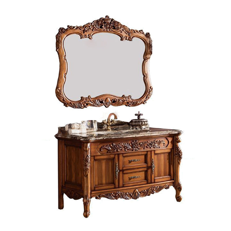 Freestanding Bathroom Vanity Set 2 Doors Single Sink Glam Drawers Vanity with Mirror Vanity & Faucet & Mirrors 51.2"L x 22.8"W x 33.5"H Brown Clearhalo 'Bathroom Remodel & Bathroom Fixtures' 'Bathroom Vanities' 'bathroom_vanities' 'Home Improvement' 'home_improvement' 'home_improvement_bathroom_vanities' 6558965