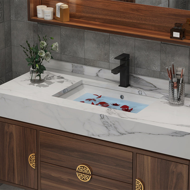 Wood Frame Vanity 2 Drawers Wall Mount Single Sink Rectangle Bathroom Vanity with Mirror Clearhalo 'Bathroom Remodel & Bathroom Fixtures' 'Bathroom Vanities' 'bathroom_vanities' 'Home Improvement' 'home_improvement' 'home_improvement_bathroom_vanities' 6558990