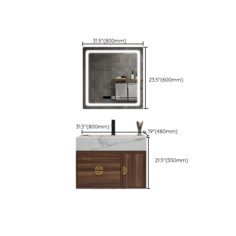 Wood Frame Vanity 2 Drawers Wall Mount Single Sink Rectangle Bathroom Vanity with Mirror Clearhalo 'Bathroom Remodel & Bathroom Fixtures' 'Bathroom Vanities' 'bathroom_vanities' 'Home Improvement' 'home_improvement' 'home_improvement_bathroom_vanities' 6559001