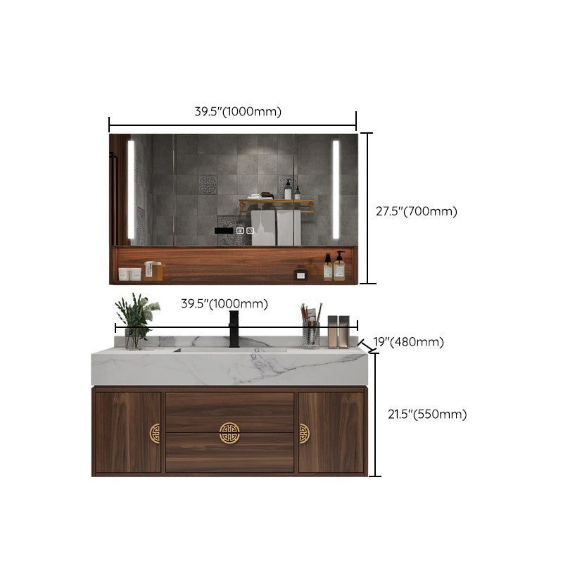 Wood Frame Vanity 2 Drawers Wall Mount Single Sink Rectangle Bathroom Vanity with Mirror Clearhalo 'Bathroom Remodel & Bathroom Fixtures' 'Bathroom Vanities' 'bathroom_vanities' 'Home Improvement' 'home_improvement' 'home_improvement_bathroom_vanities' 6559017