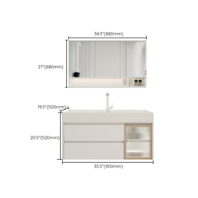 White Bathroom Vanity Mirror Rectangle Single Sink Wall Mount 2 Drawers Vanity with Door Clearhalo 'Bathroom Remodel & Bathroom Fixtures' 'Bathroom Vanities' 'bathroom_vanities' 'Home Improvement' 'home_improvement' 'home_improvement_bathroom_vanities' 6559039