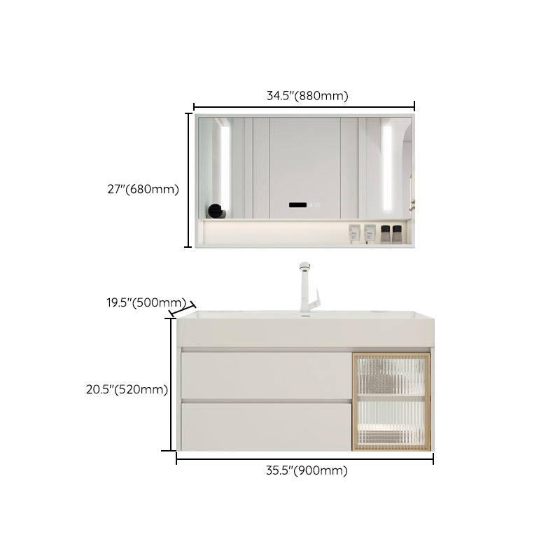 White Bathroom Vanity Mirror Rectangle Single Sink Wall Mount 2 Drawers Vanity with Door Clearhalo 'Bathroom Remodel & Bathroom Fixtures' 'Bathroom Vanities' 'bathroom_vanities' 'Home Improvement' 'home_improvement' 'home_improvement_bathroom_vanities' 6559045