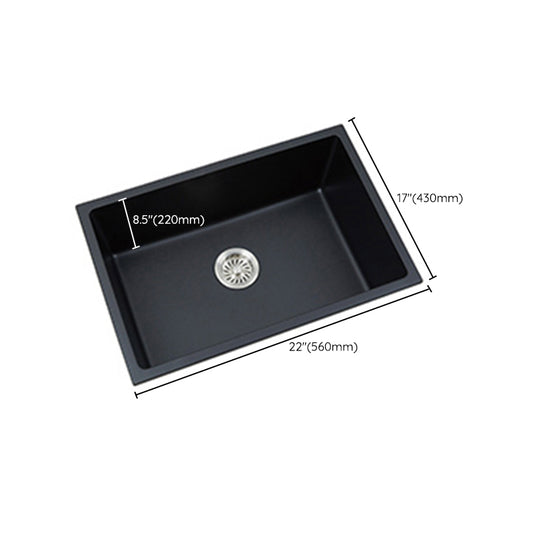 Black Quartz Kitchen Sink Drop-In Single Bowl Sink with Basket Strainer Clearhalo 'Home Improvement' 'home_improvement' 'home_improvement_kitchen_sinks' 'Kitchen Remodel & Kitchen Fixtures' 'Kitchen Sinks & Faucet Components' 'Kitchen Sinks' 'kitchen_sinks' 6559155