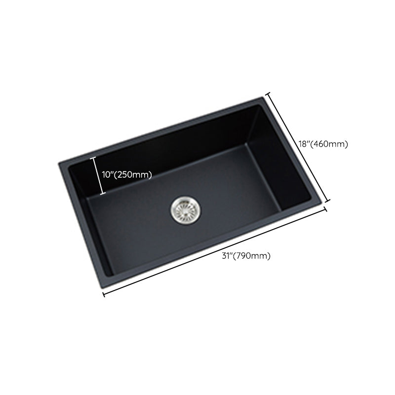 Black Quartz Kitchen Sink Drop-In Single Bowl Sink with Basket Strainer Clearhalo 'Home Improvement' 'home_improvement' 'home_improvement_kitchen_sinks' 'Kitchen Remodel & Kitchen Fixtures' 'Kitchen Sinks & Faucet Components' 'Kitchen Sinks' 'kitchen_sinks' 6559158