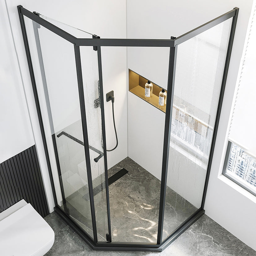 Contemporary Plain Shower Enclosure Neo-Angle Clear Semi-Frameless Shower Enclosure Clearhalo 'Bathroom Remodel & Bathroom Fixtures' 'Home Improvement' 'home_improvement' 'home_improvement_shower_stalls_enclosures' 'Shower Stalls & Enclosures' 'shower_stalls_enclosures' 'Showers & Bathtubs' 6559380