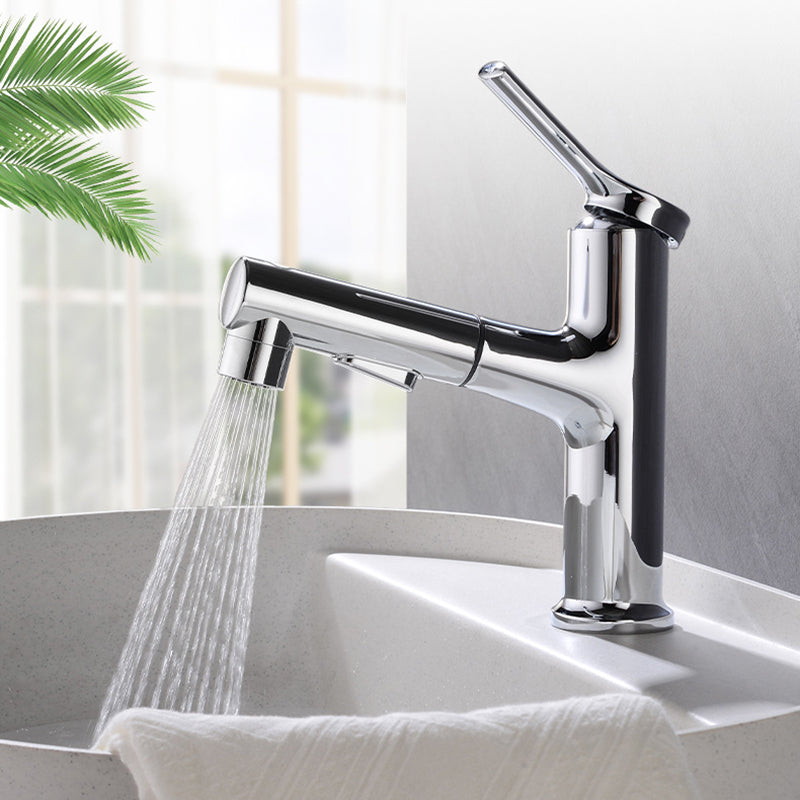 Circular Contemporary Bathroom Faucet Lever Handle Faucet with Single Hole Clearhalo 'Bathroom Remodel & Bathroom Fixtures' 'Bathroom Sink Faucets' 'Bathroom Sinks & Faucet Components' 'bathroom_sink_faucets' 'Home Improvement' 'home_improvement' 'home_improvement_bathroom_sink_faucets' 6559874