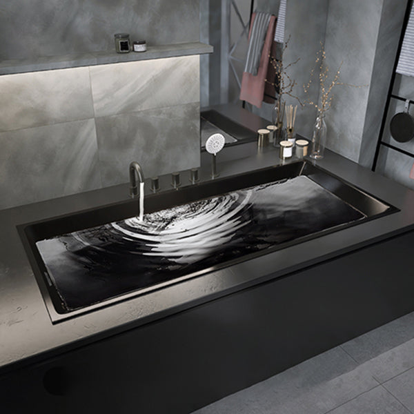 Modern Rectangle Embedded Bathtub Acrylic with Drain Bath Tub Black Tub with Gray 5-Piece Set Clearhalo 'Bathroom Remodel & Bathroom Fixtures' 'Bathtubs' 'Home Improvement' 'home_improvement' 'home_improvement_bathtubs' 'Showers & Bathtubs' 6563152