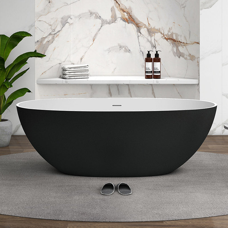 Modern Stone Oval Bath Tub Soaking Stand Alone Tub with Drain Black Clearhalo 'Bathroom Remodel & Bathroom Fixtures' 'Bathtubs' 'Home Improvement' 'home_improvement' 'home_improvement_bathtubs' 'Showers & Bathtubs' 6563465