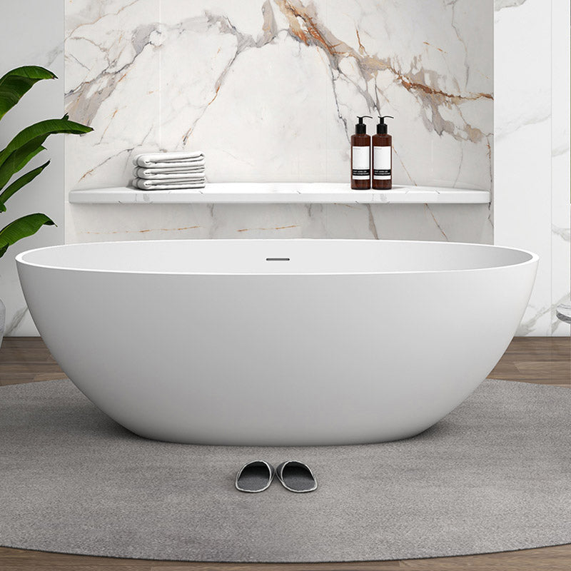 Modern Stone Oval Bath Tub Soaking Stand Alone Tub with Drain White Clearhalo 'Bathroom Remodel & Bathroom Fixtures' 'Bathtubs' 'Home Improvement' 'home_improvement' 'home_improvement_bathtubs' 'Showers & Bathtubs' 6563466