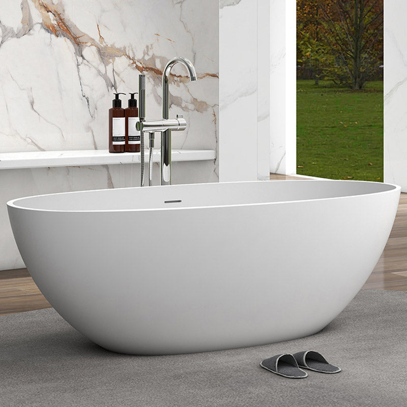 Modern Stone Oval Bath Tub Soaking Stand Alone Tub with Drain White 59"L x 31"W x 22"H Clearhalo 'Bathroom Remodel & Bathroom Fixtures' 'Bathtubs' 'Home Improvement' 'home_improvement' 'home_improvement_bathtubs' 'Showers & Bathtubs' 6563467