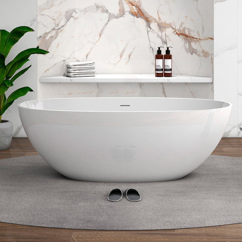 Modern Stone Oval Bath Tub Soaking Stand Alone Tub with Drain Gloss White Clearhalo 'Bathroom Remodel & Bathroom Fixtures' 'Bathtubs' 'Home Improvement' 'home_improvement' 'home_improvement_bathtubs' 'Showers & Bathtubs' 6563468