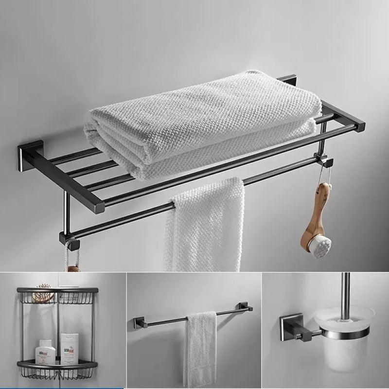 Traditional Brass Bathroom Accessory Set Grey Bath Accessory kit 4-Piece Set(Single Rod) Clearhalo 'Bathroom Hardware Sets' 'Bathroom Hardware' 'Bathroom Remodel & Bathroom Fixtures' 'bathroom_hardware_sets' 'Home Improvement' 'home_improvement' 'home_improvement_bathroom_hardware_sets' 6568388