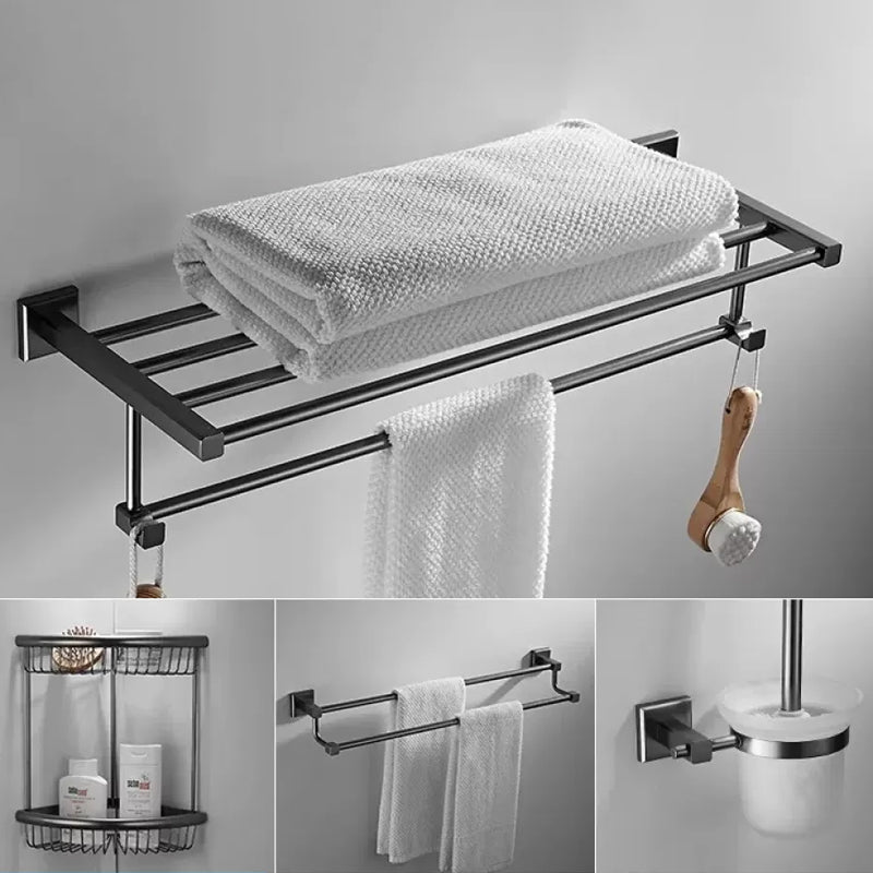 Traditional Brass Bathroom Accessory Set Grey Bath Accessory kit 4-Piece Set (Double Rods) Clearhalo 'Bathroom Hardware Sets' 'Bathroom Hardware' 'Bathroom Remodel & Bathroom Fixtures' 'bathroom_hardware_sets' 'Home Improvement' 'home_improvement' 'home_improvement_bathroom_hardware_sets' 6568390